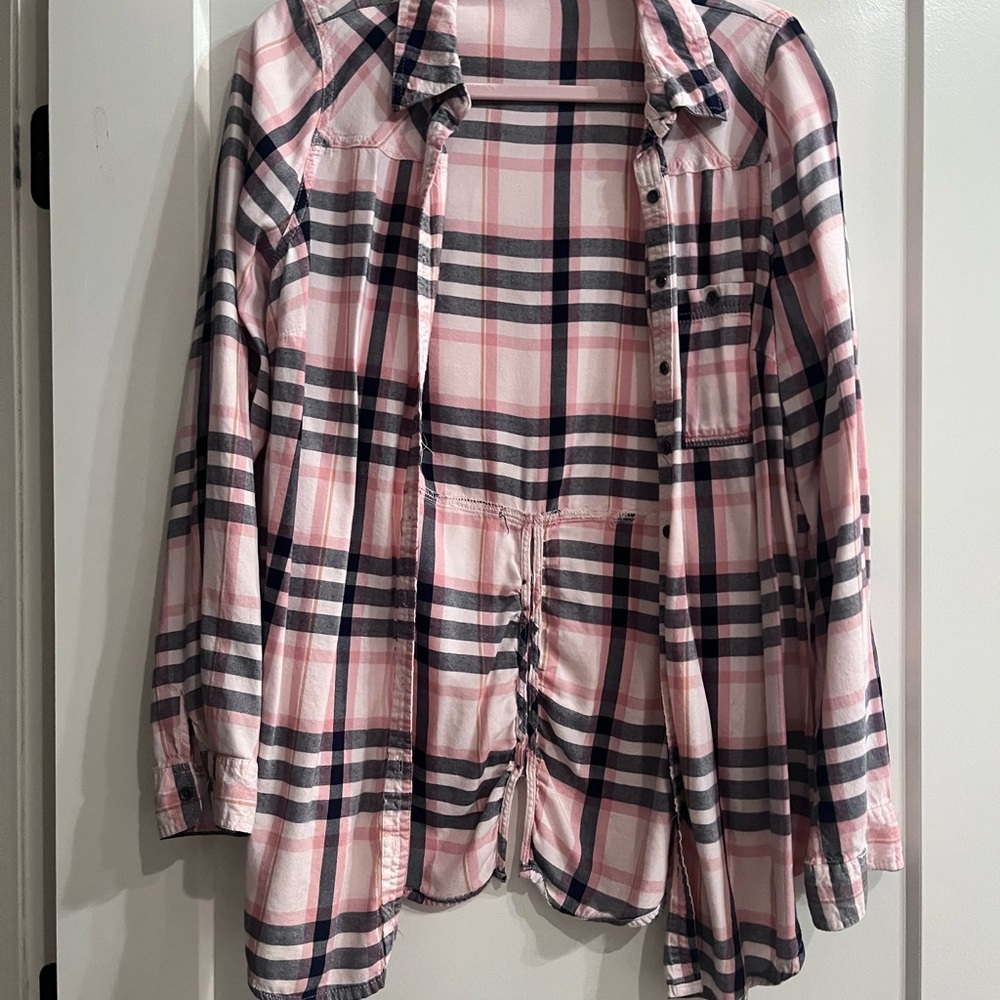 Plaid Pink and Navy button up Shirt